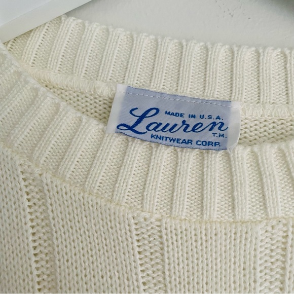 Vintage 70s 80s LAUREN KNITWEAR CORP Cream White Cable Knit Sweater - Picture 13 of 16